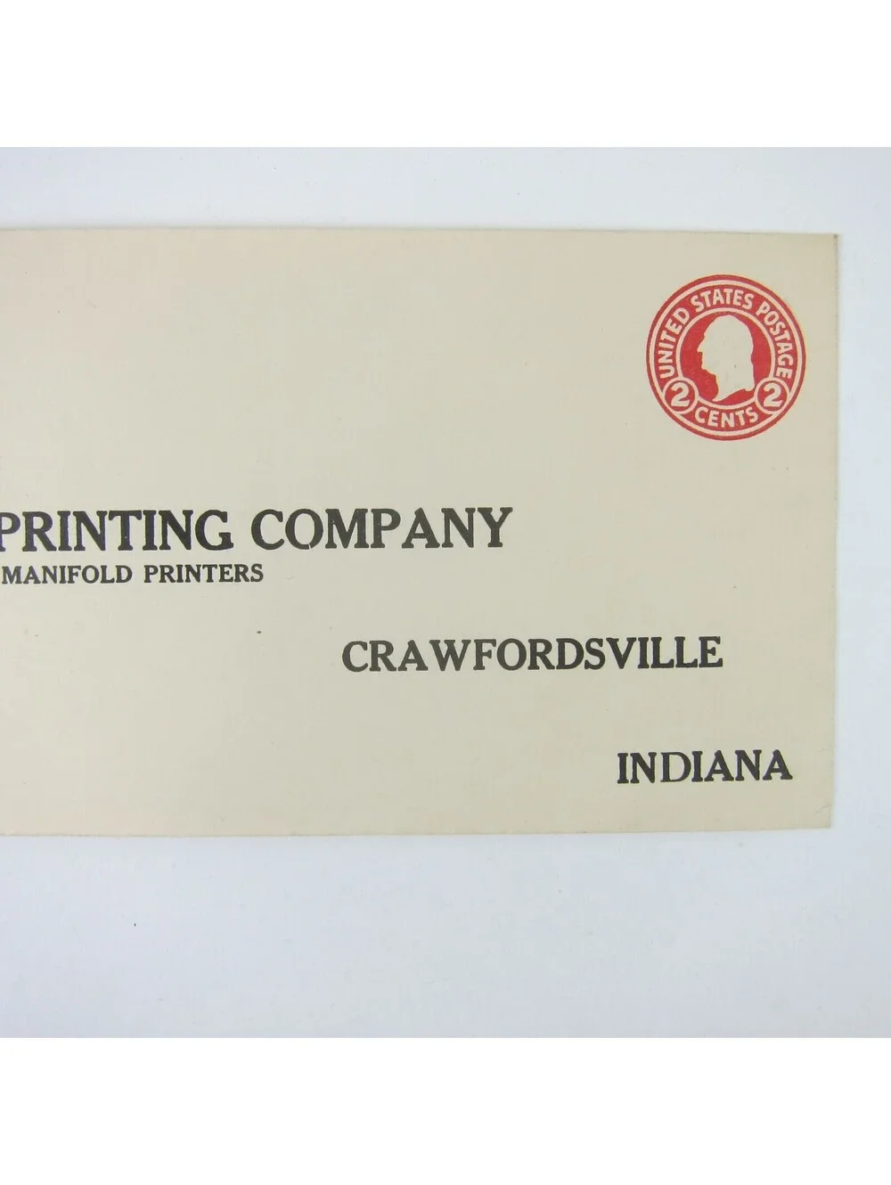 US Postal Stationery Indiana Printing Company Crawfordsville 2 cent Antique